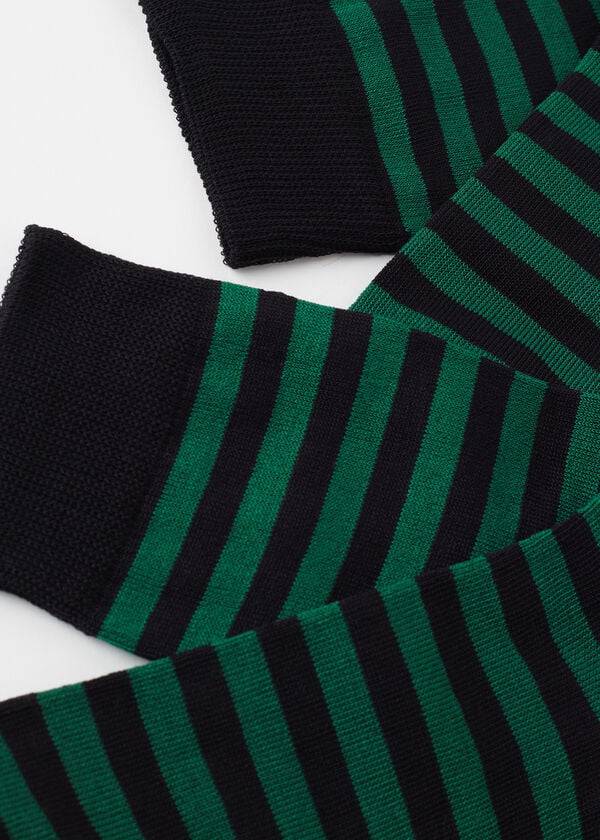 Calcetines Calzedonia Two-Tone A Rayas Crew Hombre Verde | CL2877LH
