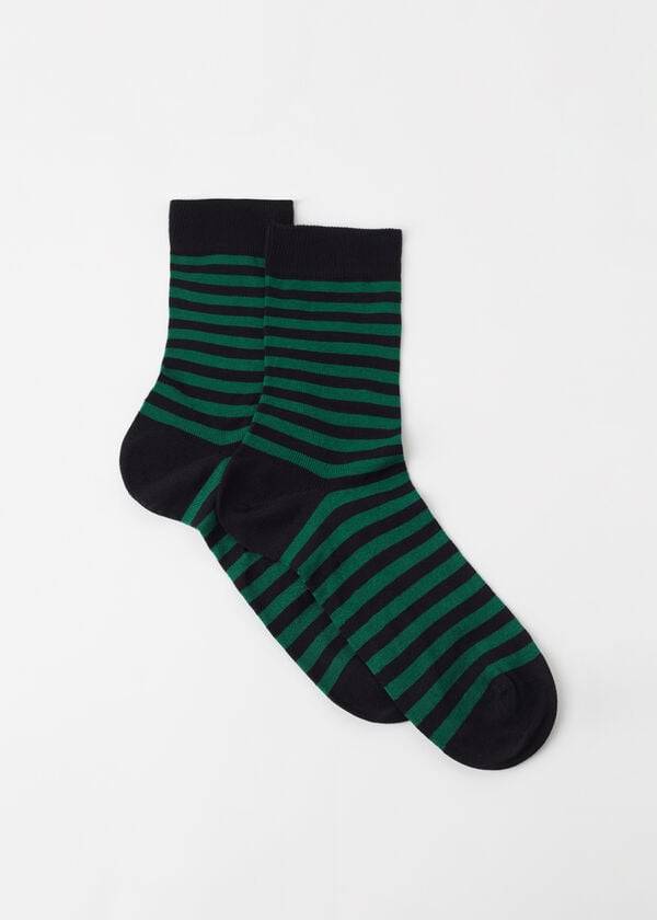 Calcetines Calzedonia Two-Tone A Rayas Crew Hombre Verde | CL2877LH