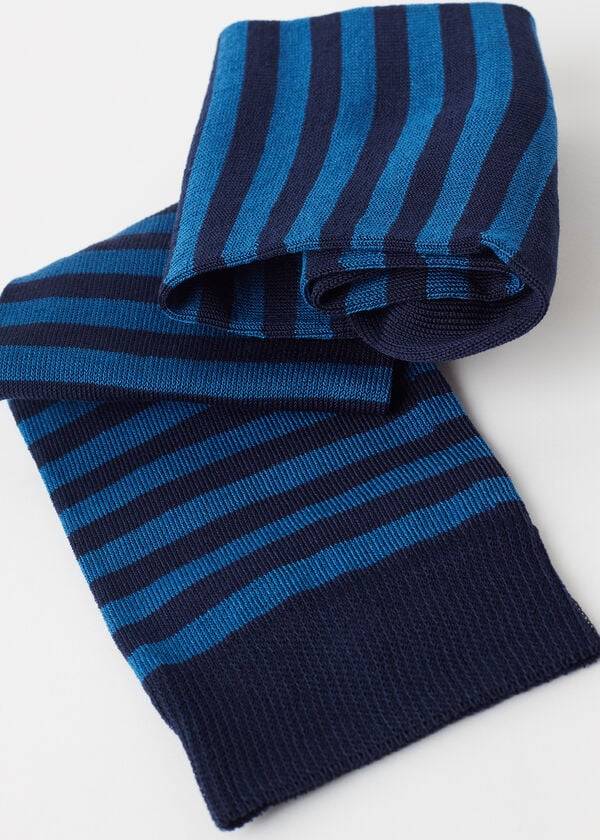 Calcetines Calzedonia Two-Tone A Rayas Crew Hombre Azules | CL2878KI