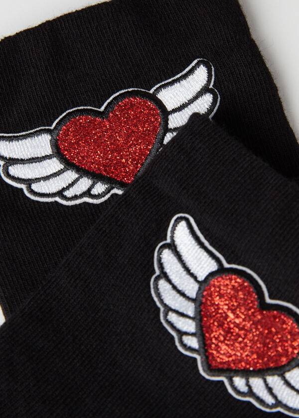 Calcetines Calzedonia Winged Heart Appliqué Corta Mujer Negras | CL2557EX