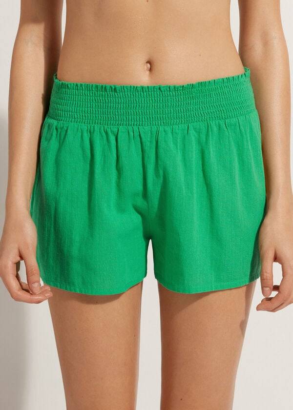 Cubrirlos Calzedonia Algodon Shorts Mujer Verde | CL2126VD