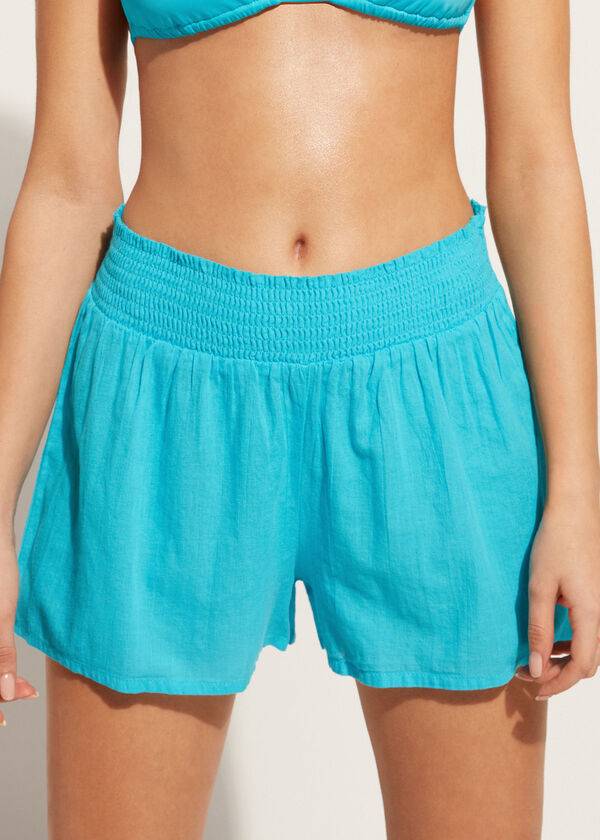 Cubrirlos Calzedonia Algodon Shorts Mujer Turquesa Verde | CL2127BC