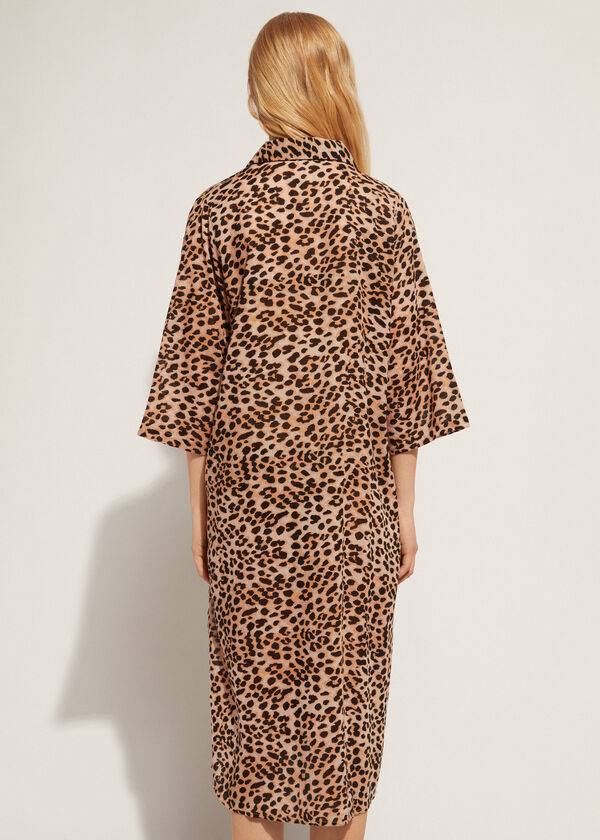 Cubrirlos Calzedonia Animal Patterned Midi Shirt Mujer Marrones | CL2067HK