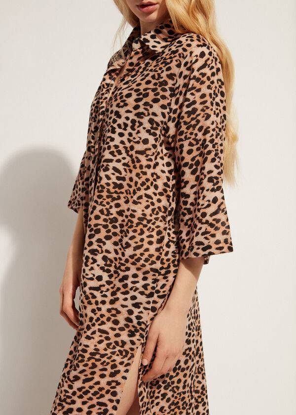 Cubrirlos Calzedonia Animal Patterned Midi Shirt Mujer Marrones | CL2067HK