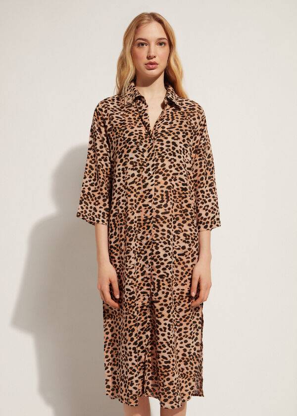 Cubrirlos Calzedonia Animal Patterned Midi Shirt Mujer Marrones | CL2067HK