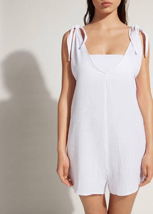 Cubrirlos Calzedonia Corta Algodon Romper Mujer Blancas | CL2113PQ