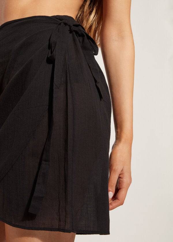 Cubrirlos Calzedonia Corta Wrap Sarong Mujer Negras | CL2143FM