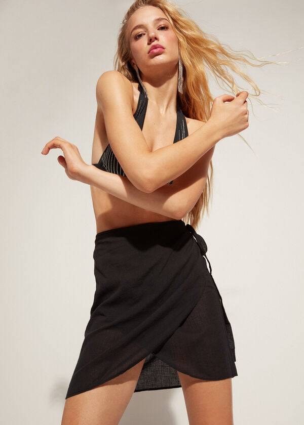 Cubrirlos Calzedonia Corta Wrap Sarong Mujer Negras | CL2143FM