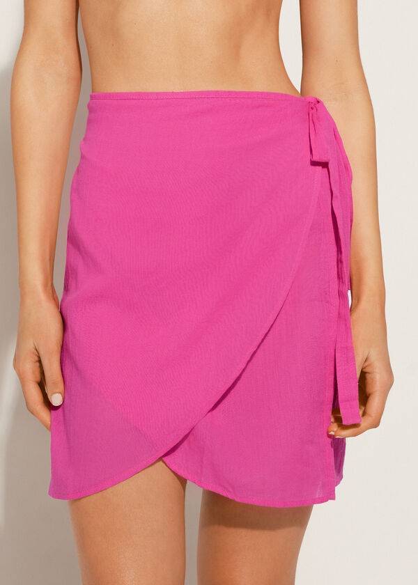 Cubrirlos Calzedonia Corta Wrap Sarong Mujer Rosas | CL2144GL