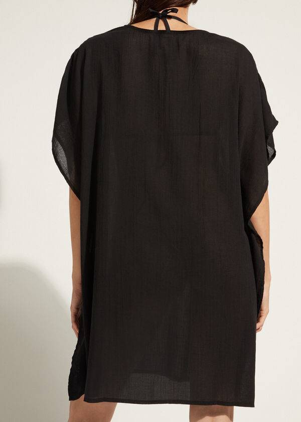 Cubrirlos Calzedonia Crochet Neckline Kaftan Mujer Negras | CL2074VD