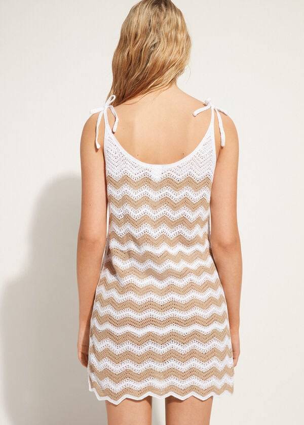 Cubrirlos Calzedonia Crochet Vestido with Chevron Motif Mujer Blancas Beige | CL2072XF