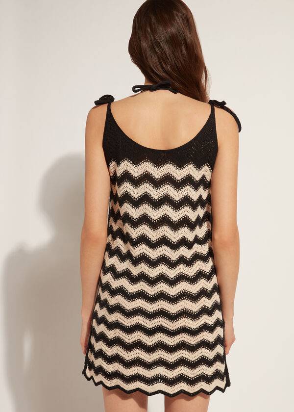 Cubrirlos Calzedonia Crochet Vestido with Chevron Motif Mujer Negras Beige | CL2073CE