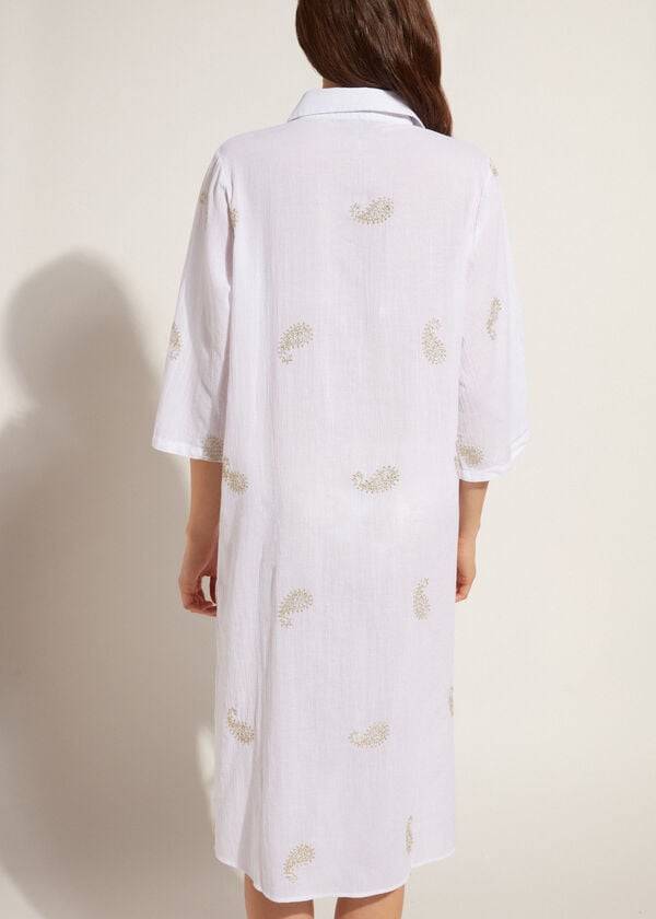 Cubrirlos Calzedonia Embroidered Paisley Lamé Midi Shirt Mujer Blancas | CL2079WY