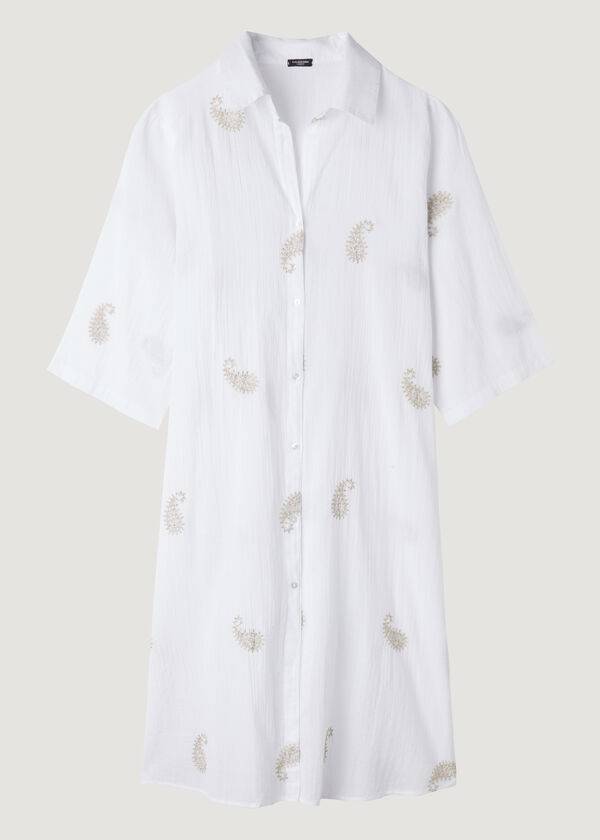 Cubrirlos Calzedonia Embroidered Paisley Lamé Midi Shirt Mujer Blancas | CL2079WY