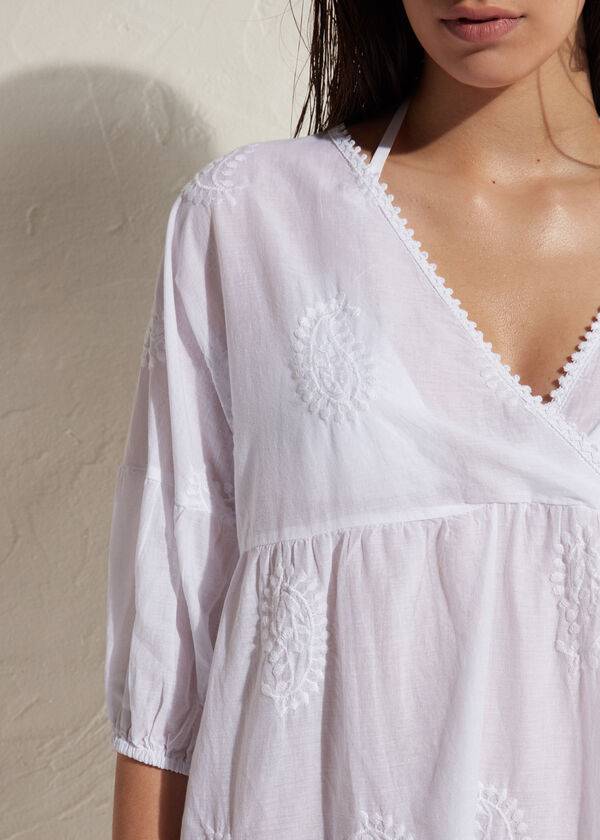 Cubrirlos Calzedonia Embroidered Vestido Mujer Blancas | CL2078QZ