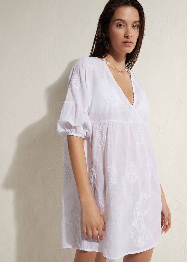 Cubrirlos Calzedonia Embroidered Vestido Mujer Blancas | CL2078QZ