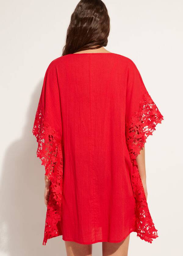 Cubrirlos Calzedonia Floral Macramé Encaje Caftan Mujer Rojas | CL2080EX