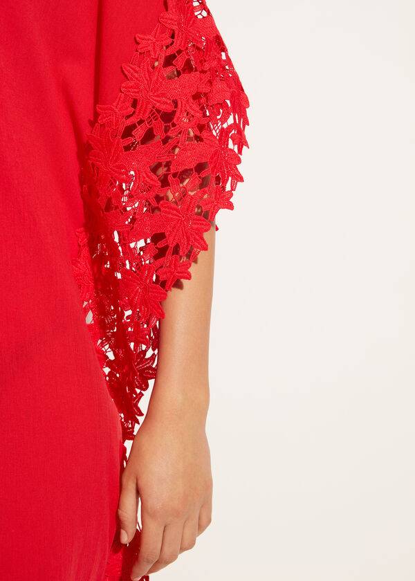 Cubrirlos Calzedonia Floral Macramé Encaje Caftan Mujer Rojas | CL2080EX