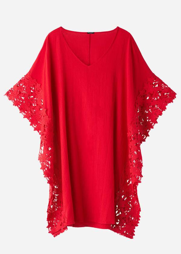 Cubrirlos Calzedonia Floral Macramé Encaje Caftan Mujer Rojas | CL2080EX