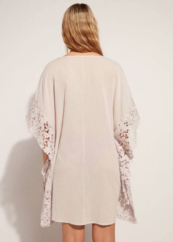 Cubrirlos Calzedonia Floral Macramé Encaje Caftan Mujer Beige | CL2081RW