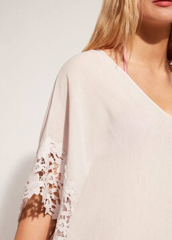 Cubrirlos Calzedonia Floral Macramé Encaje Caftan Mujer Beige | CL2081RW