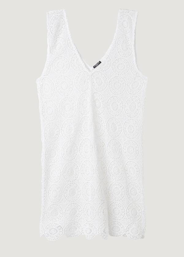 Cubrirlos Calzedonia Geometric Crochet Vestido Mujer Blancas | CL2083YU