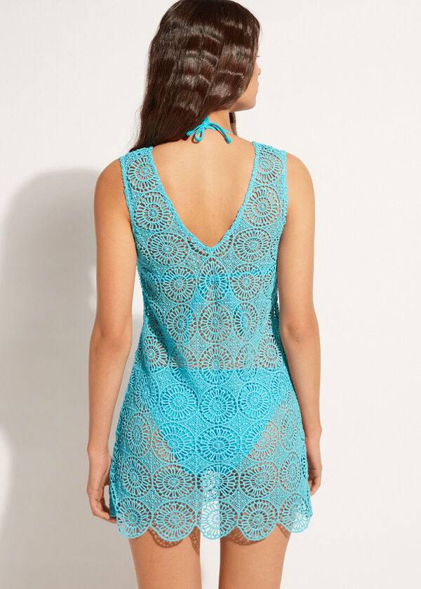Cubrirlos Calzedonia Geometric Crochet Vestido Mujer Turquesa | CL2084UT