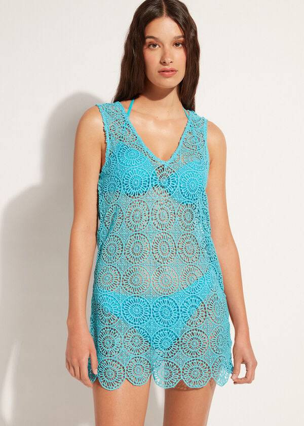 Cubrirlos Calzedonia Geometric Crochet Vestido Mujer Turquesa | CL2084UT