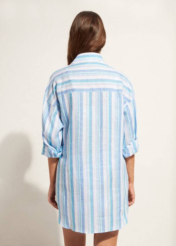 Cubrirlos Calzedonia Linen Shirt Mujer Azules Blancas | CL2090DN