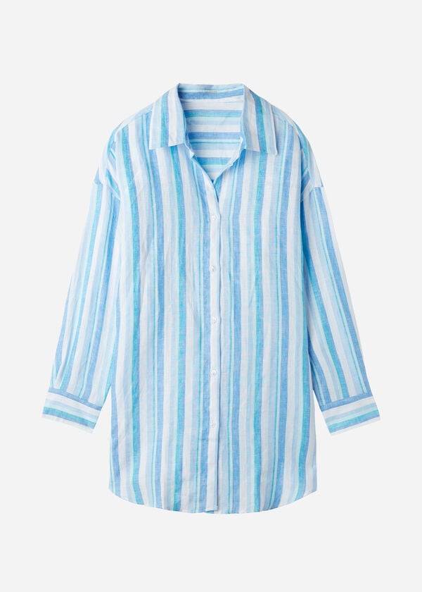 Cubrirlos Calzedonia Linen Shirt Mujer Azules Blancas | CL2090DN