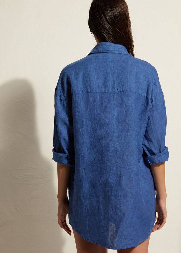 Cubrirlos Calzedonia Linen Shirt Mujer Azules | CL2091FM