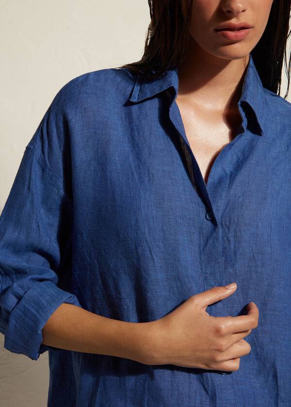Cubrirlos Calzedonia Linen Shirt Mujer Azules | CL2091FM