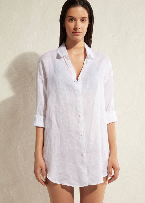 Cubrirlos Calzedonia Linen Shirt Mujer Blancas | CL2093HK
