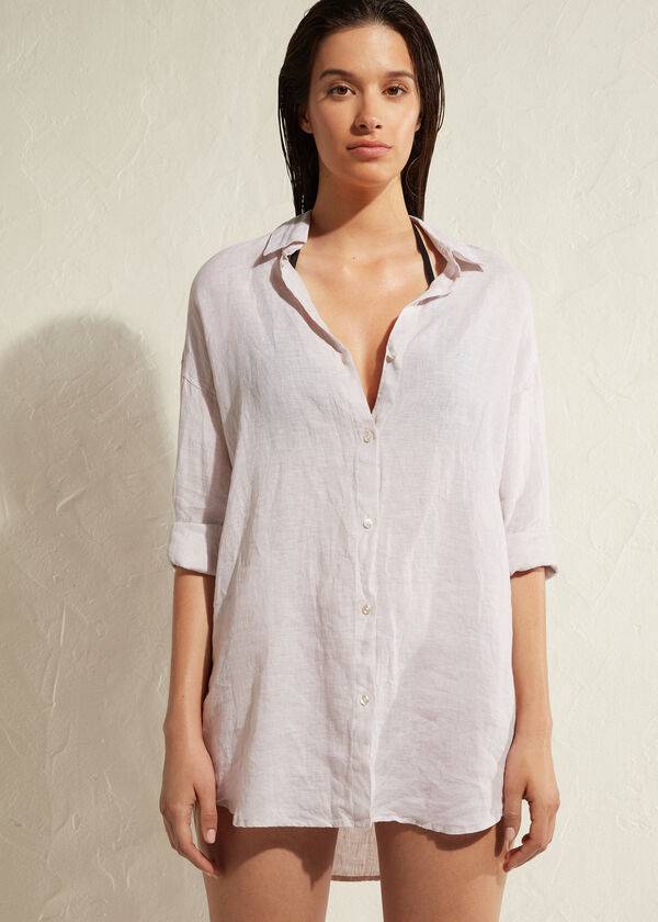 Cubrirlos Calzedonia Linen Shirt Mujer Beige | CL2097ZG