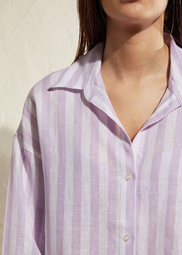 Cubrirlos Calzedonia Linen Shirt Mujer Moradas Blancas | CL2086OR
