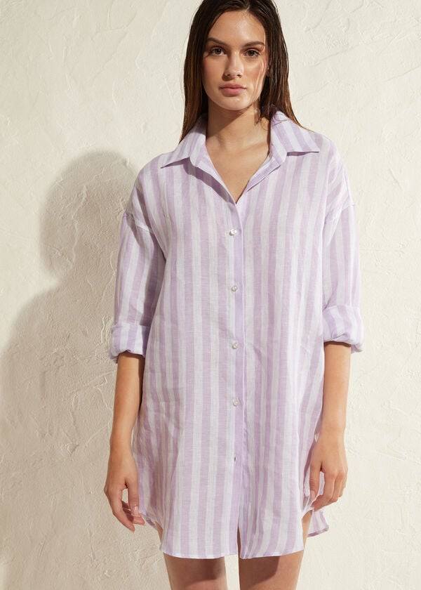 Cubrirlos Calzedonia Linen Shirt Mujer Moradas Blancas | CL2086OR
