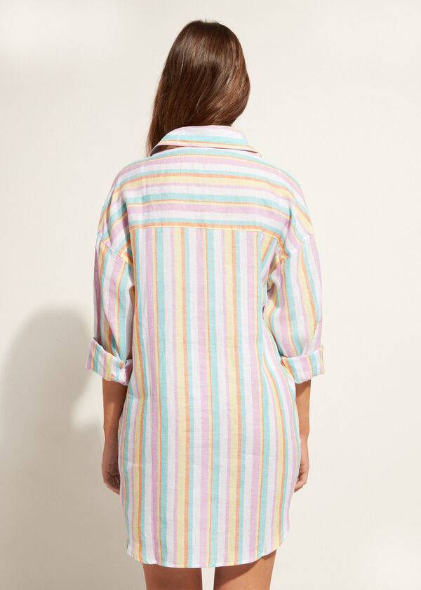 Cubrirlos Calzedonia Linen Shirt Mujer Multicolor Rayadas | CL2089SO