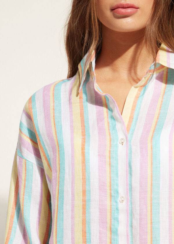 Cubrirlos Calzedonia Linen Shirt Mujer Multicolor Rayadas | CL2089SO