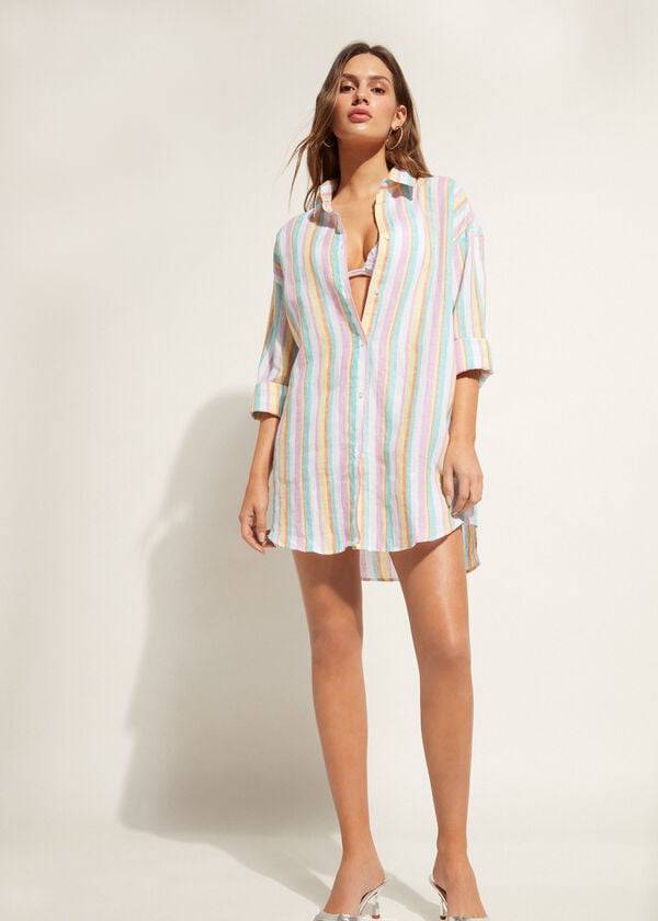 Cubrirlos Calzedonia Linen Shirt Mujer Multicolor Rayadas | CL2089SO