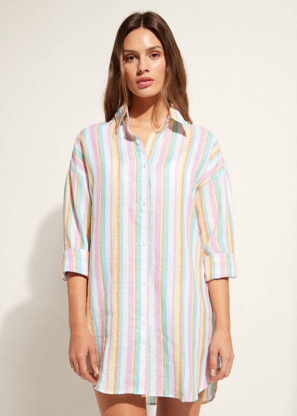 Cubrirlos Calzedonia Linen Shirt Mujer Multicolor Rayadas | CL2089SO