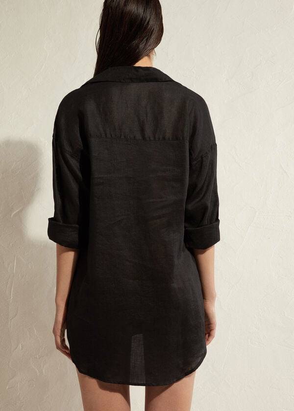 Cubrirlos Calzedonia Linen Shirt Mujer Negras | CL2092GL