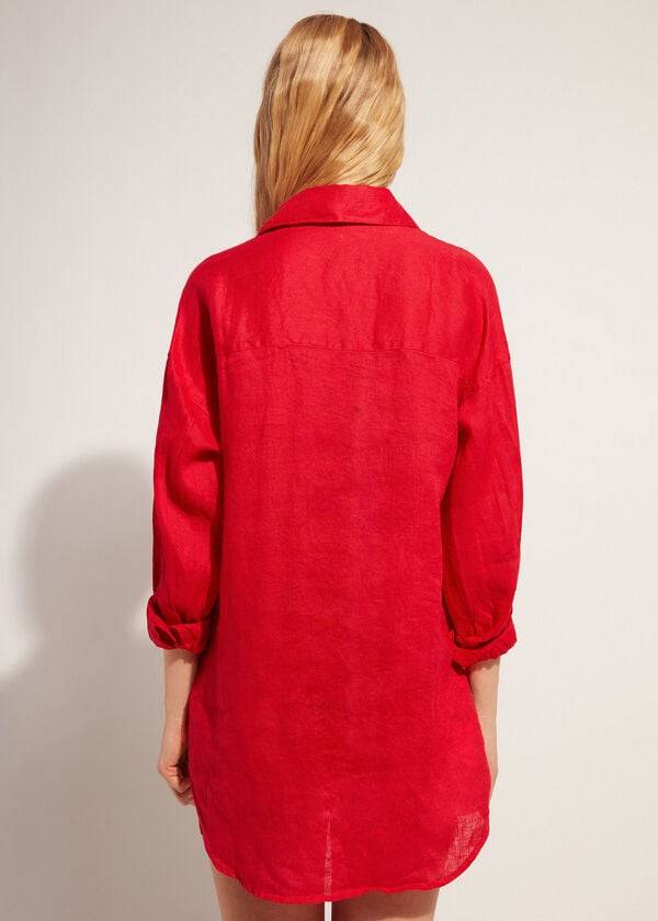 Cubrirlos Calzedonia Linen Shirt Mujer Rojas | CL2095KI