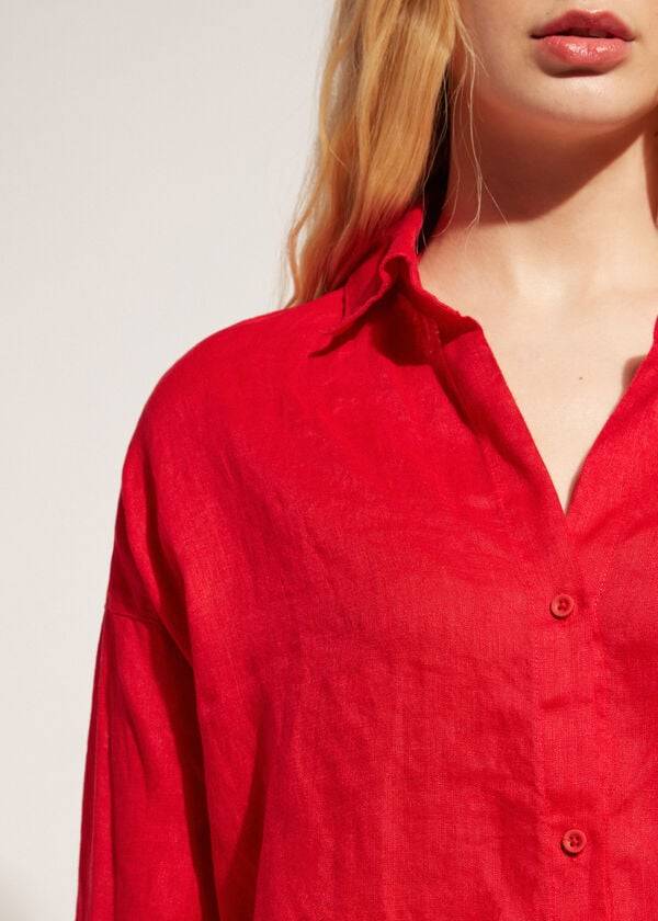 Cubrirlos Calzedonia Linen Shirt Mujer Rojas | CL2095KI