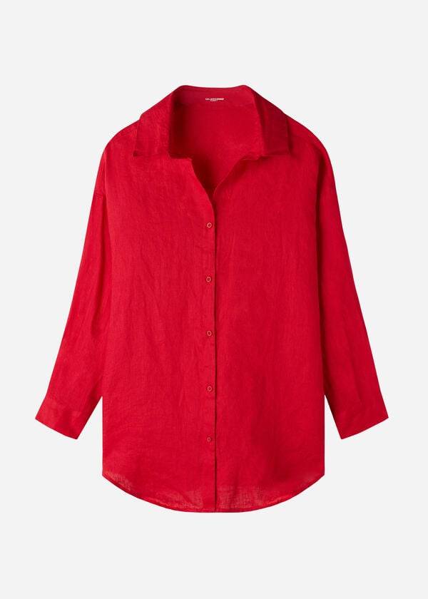 Cubrirlos Calzedonia Linen Shirt Mujer Rojas | CL2095KI