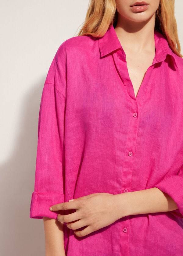 Cubrirlos Calzedonia Linen Shirt Mujer Rosas | CL2096LH