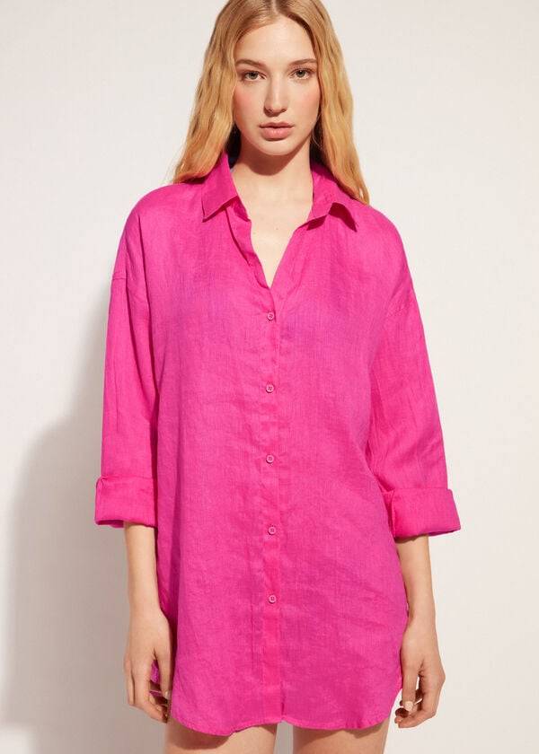 Cubrirlos Calzedonia Linen Shirt Mujer Rosas | CL2096LH