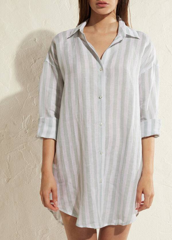 Cubrirlos Calzedonia Linen Shirt Mujer Turquesa Blancas | CL2087PQ