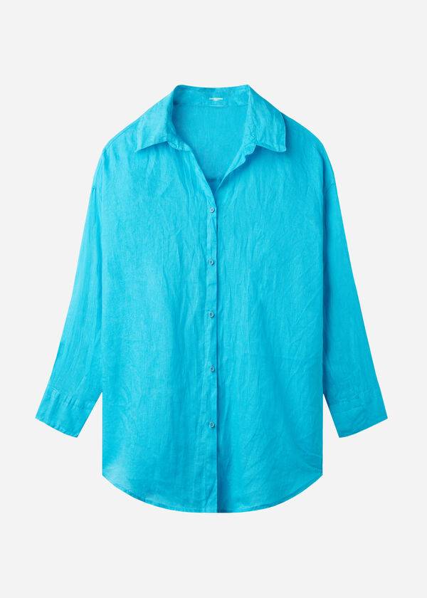 Cubrirlos Calzedonia Linen Shirt Mujer Turquesa Verde | CL2094JJ