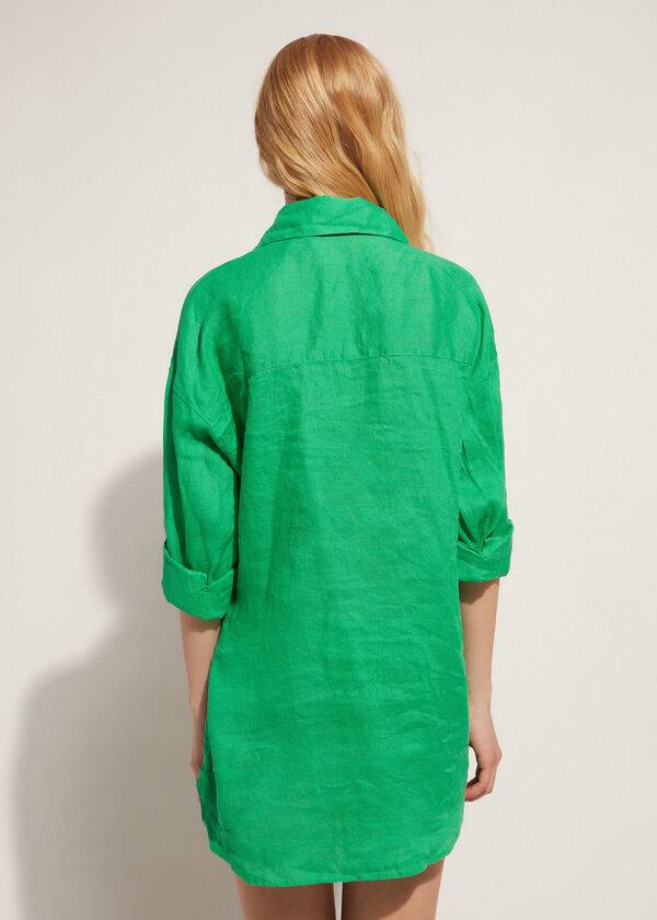 Cubrirlos Calzedonia Linen Shirt Mujer Verde | CL2088AP