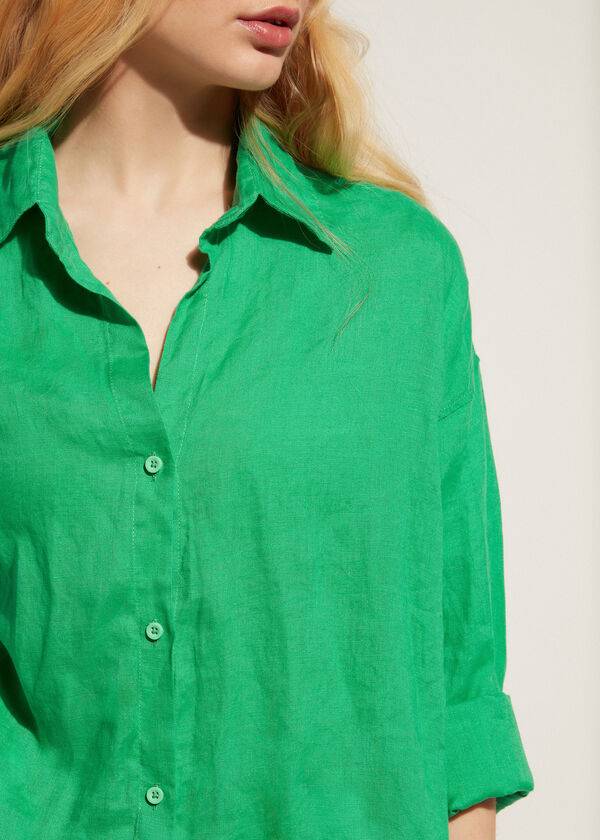 Cubrirlos Calzedonia Linen Shirt Mujer Verde | CL2088AP
